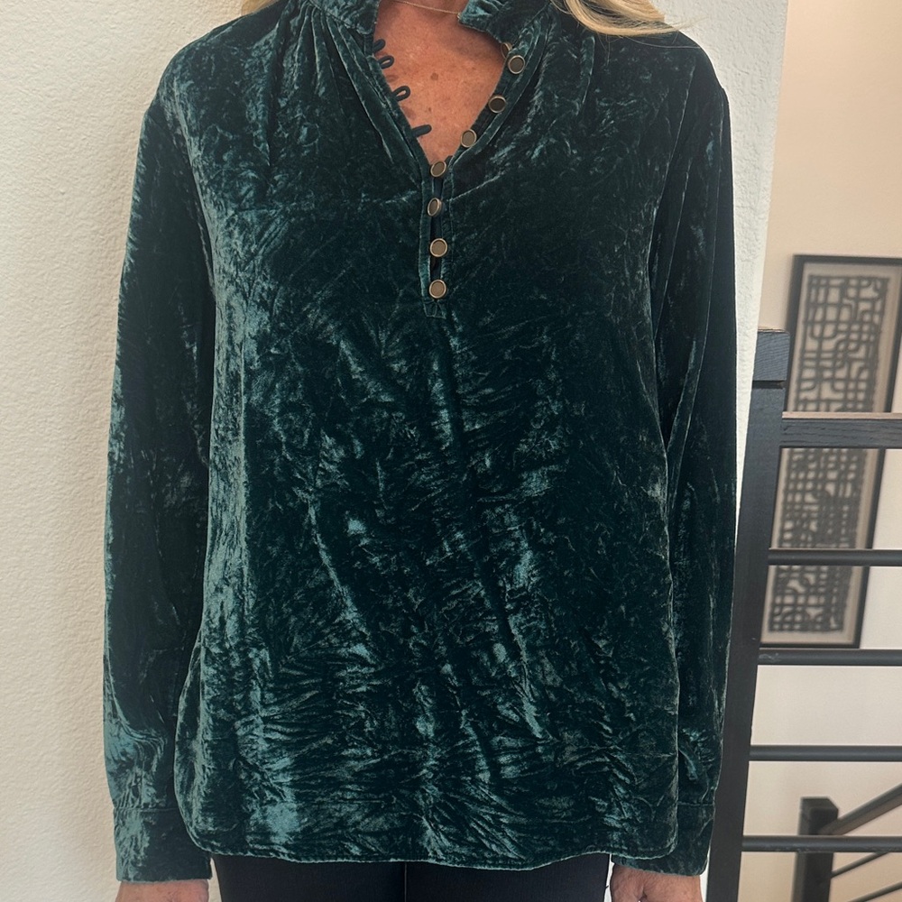 Anthropologie Deep Green Velvet Blouse